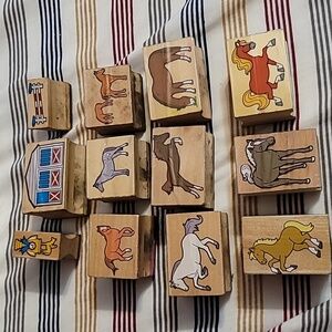 Set of 12 Horse Themed Wooden Rubber Stamp